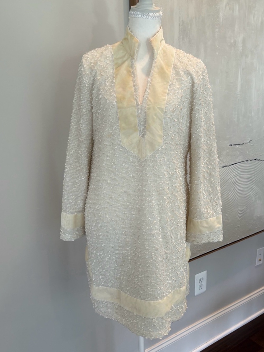 Sail to Sabel ivory winter white knit and velvet preppy shift dress